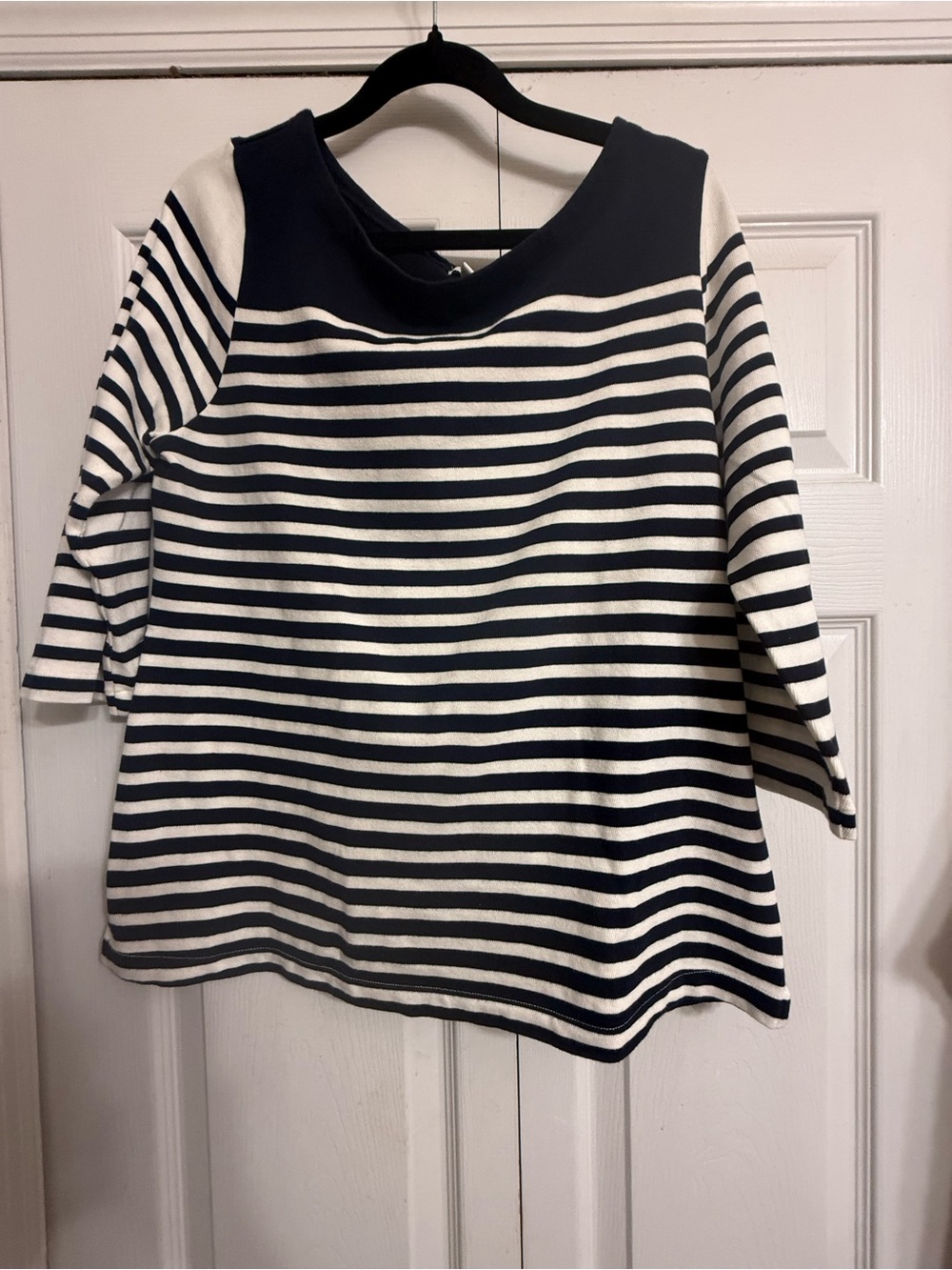 Women’s Navy and White Striped Boatneck Top